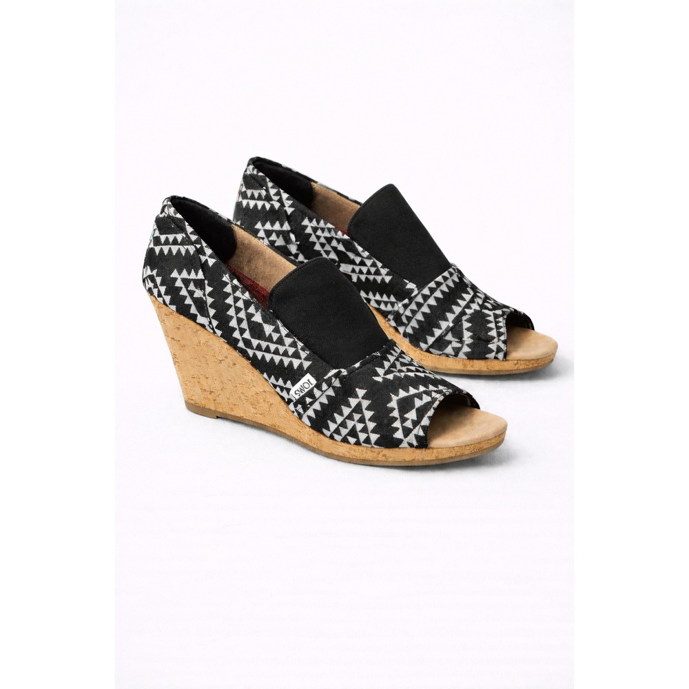 TOMS Tribal‎ Cork Wedge Sandals Peep Toe Size 8.5 Boho